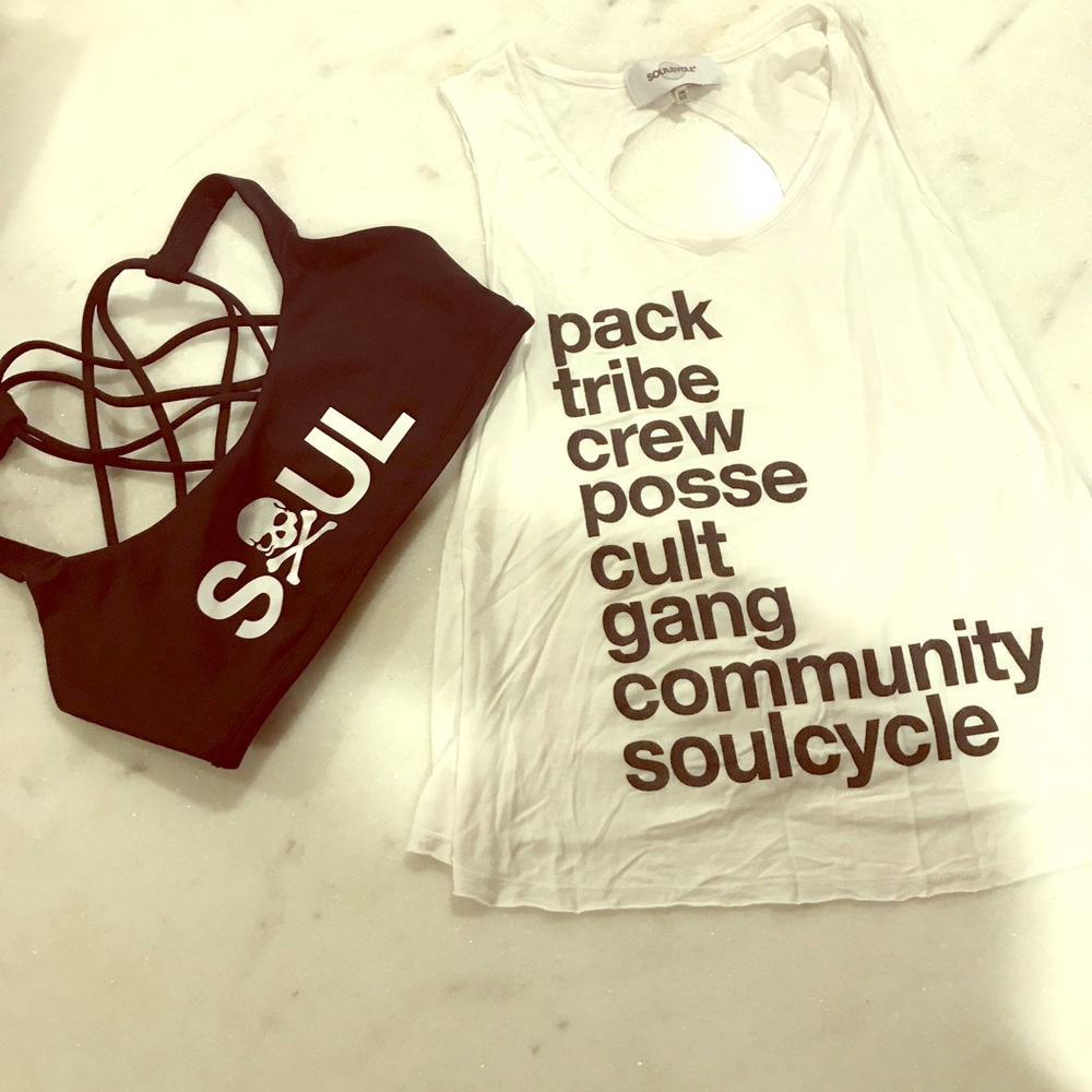 Soul Cycle workout tank and sport bra.